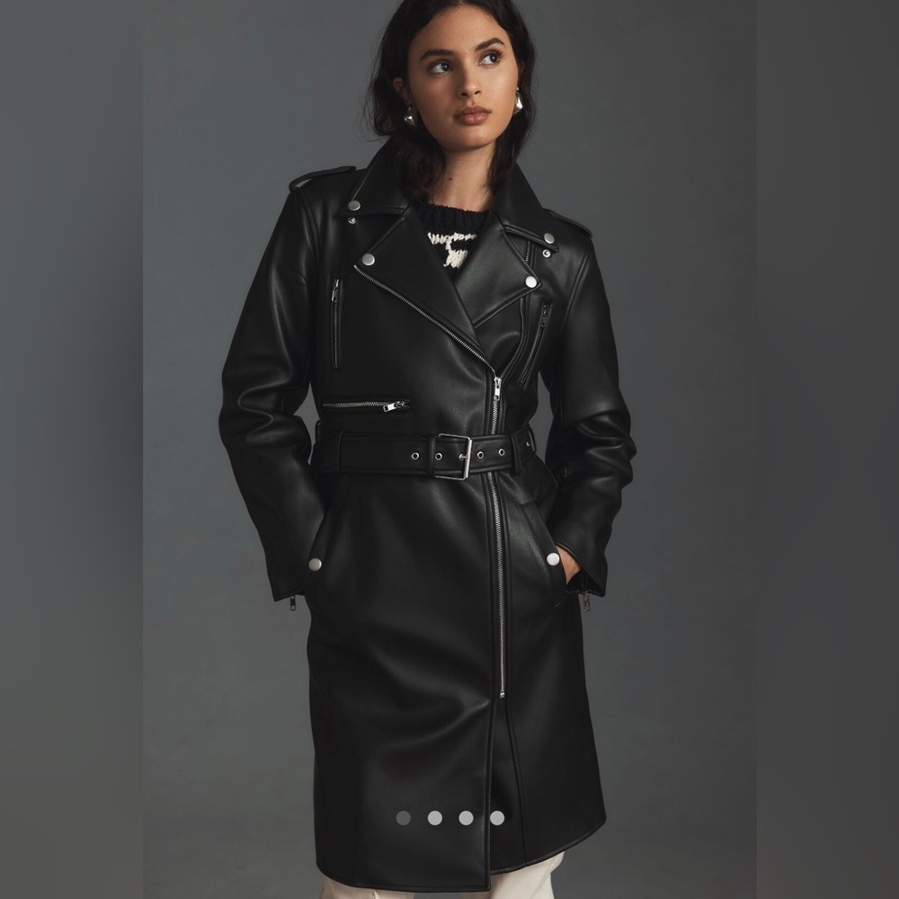 NWT M Mother Denim The Long Chopper Black Moto Trench Jacket - Picture 7 of 7